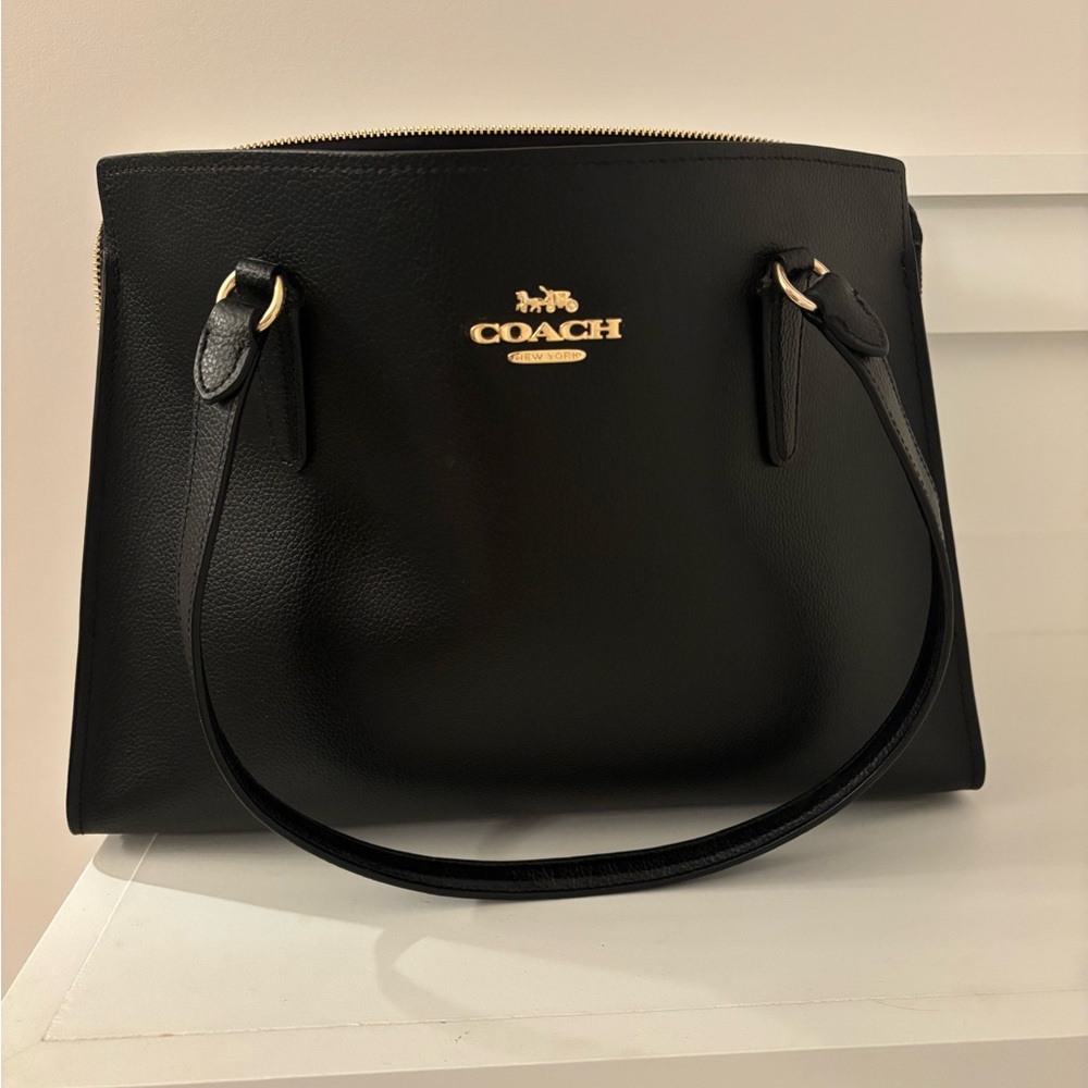 Coach Tatum Black Structured Leather Tote Carry all with Gold Accents - Picture 12 of 15